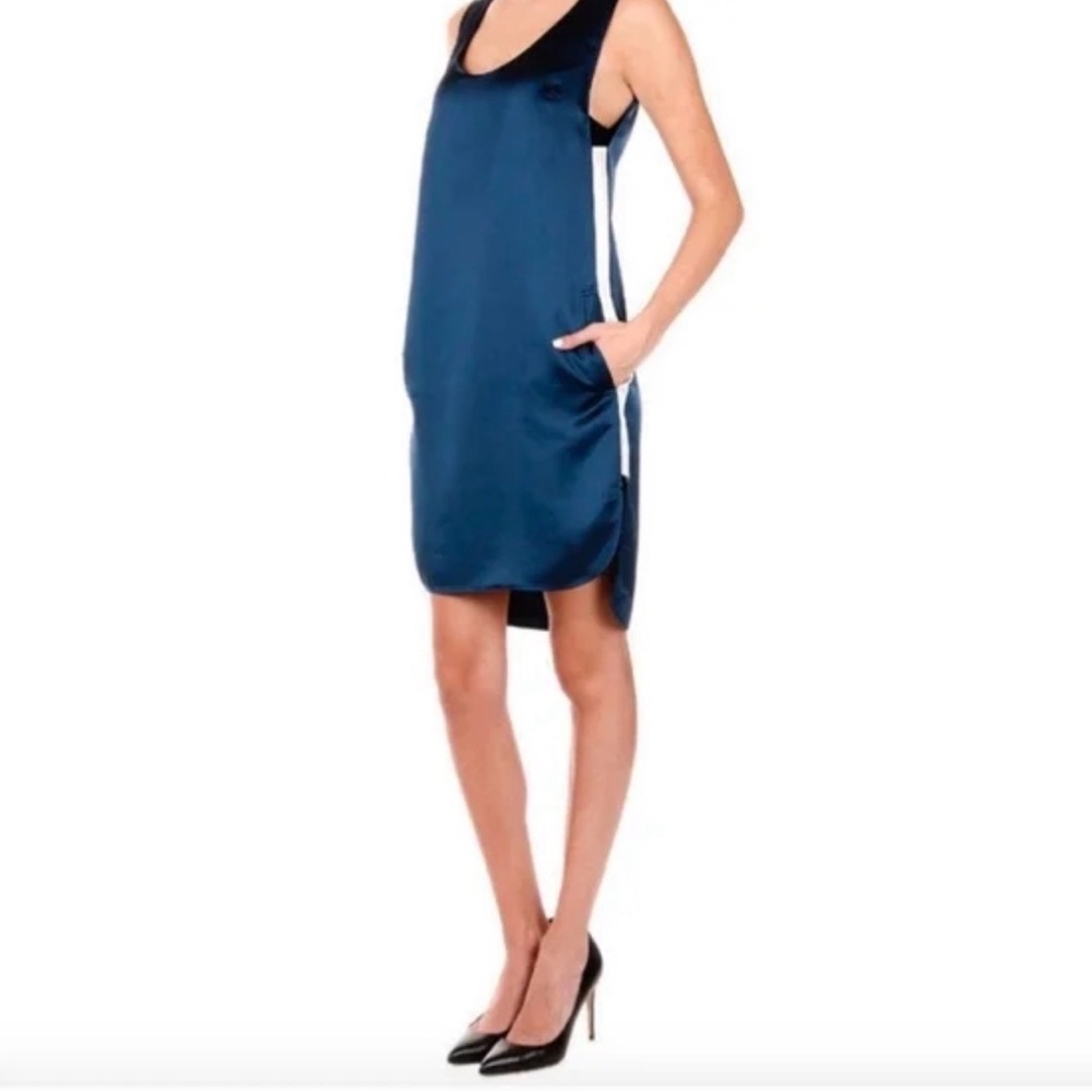 T Alexander Wang Mini Satin Tank Dress With Pockets Blue and White Size 8 - EUC